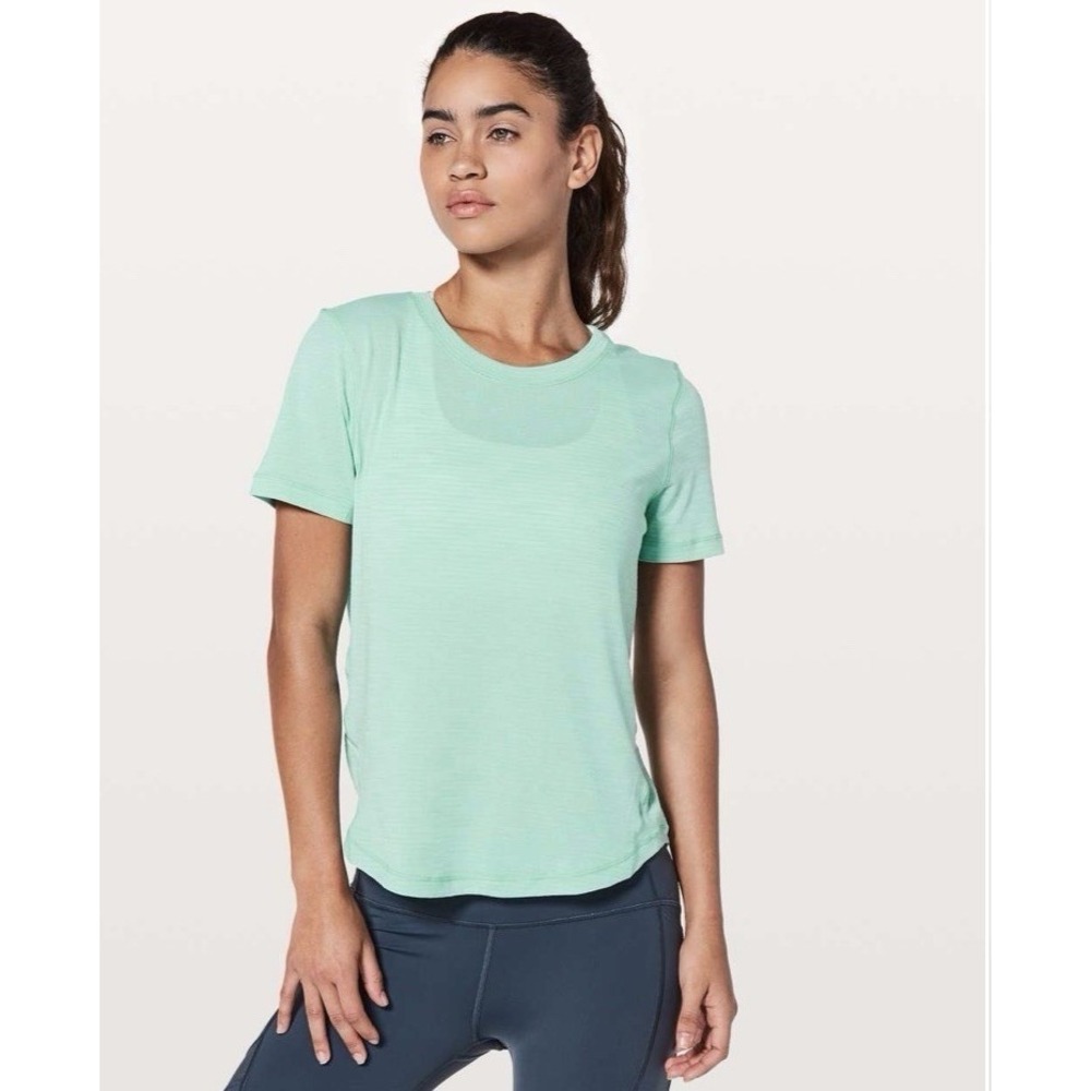 Lululemon Long Distance Short Sleeve Heathered Washed Marsh Size 6
